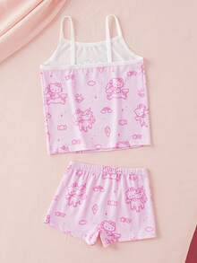 HELLO KITTY AND FRIENDS | SHEIN Young Girl Letter Cartoon Print Contrast Trim Camisole & 4-Corner Panty Set - Pink - View 2