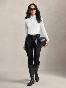 Activina 女款 Bar Color 立領半開襟對比拉鍊套頭馬術上衣 長袖 T-shirt 時尚夏季秋季透氣面料 - 白色 - 查看 3