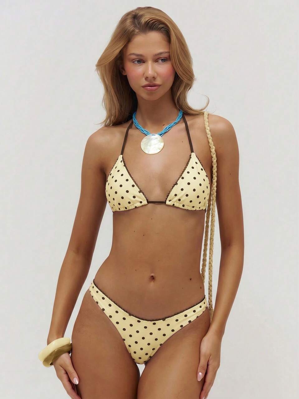 Maiô Bikini Triângulo Poá Contrastante Apenas Verão Praia Férias Uso Diário Sexy Fofo Viagem Bambola