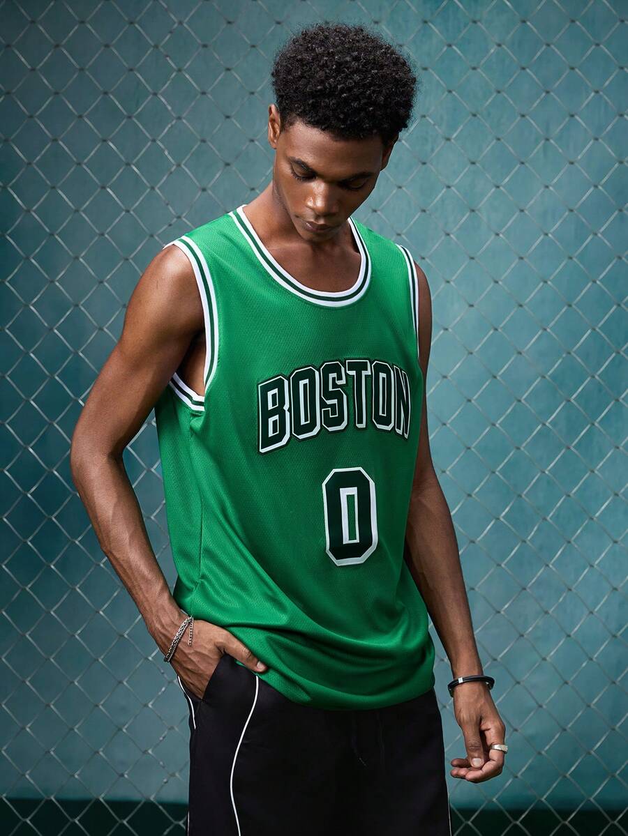 EVRINFINITE Men's Basketball Jersey, #0 Green Embroidered Sports Vest Spring Fall - Green - View 1