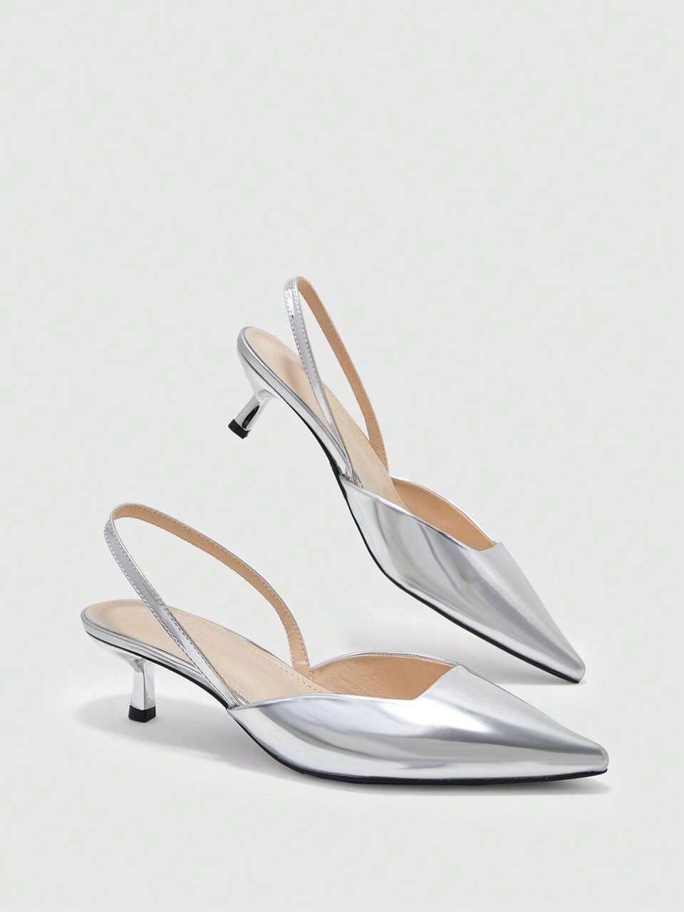 CUCCOO BIZCHIC Women Shoes Spring And Summer New Women's Pointed Kitten And Silver High Heel Shoes Elegant And Fashion Back Strap High Heels Daily Versatile  Kitten Heels Fall Shoes