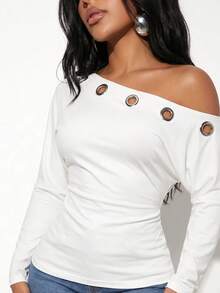 Normani Women's Sexy Street Style Asymmetric Neck Ruched Top - Black - View 4