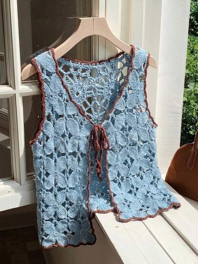 CovetEZ Korean Style Versatile Niche Plus Size Tank Top Spring Summer Sexy Style Hollow Knit Sleeveless Cardigan Top
