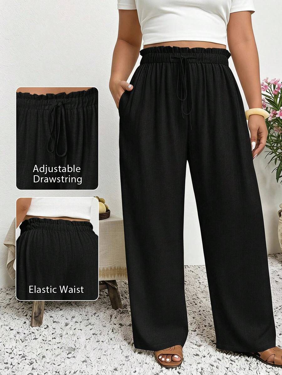 SHEIN PETITE CURVE 大码女式纯色口袋休闲百搭日常裤