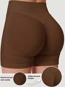 Easithlete Easithlete Women's Seamless Casual Soft Daily Wear Sports Shorts Gym Training Brown Summer - Brown - View 1