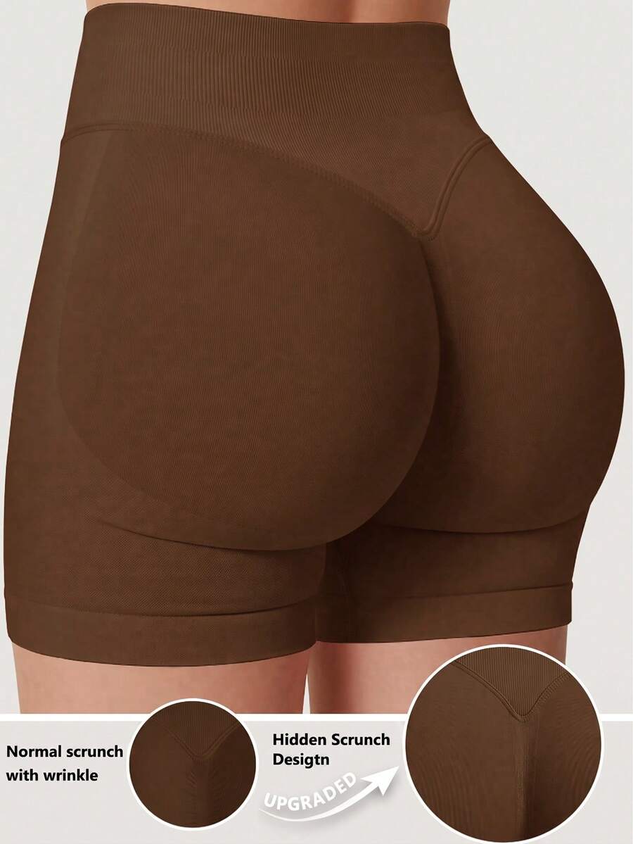 Easithlete Easithlete Women's Seamless Casual Soft Daily Wear Sports Shorts Gym Training Brown Summer - Brown - View 1