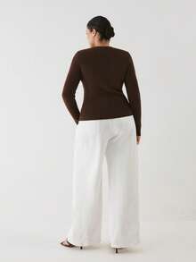 YARNWELL Women's Soft Crewneck Long Sleeve Sweater Stretchy Basic Knit Top, Everyday Essential For Daily - Brown - View 2