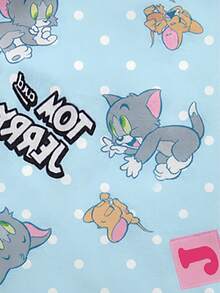 TOM & JERRY X SHEIN 男婴卡通图案字母印花圆领短袖T恤和背带短裤套装 - 藍色 - 查看 5