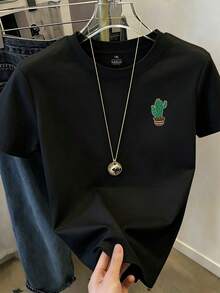 EMERY ROSE 大尺碼女款仙人掌刺繡圖案休閒圓領短袖T恤 - 黑色 - 查看 3