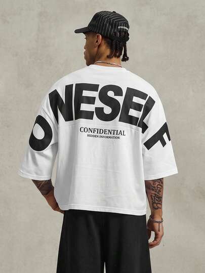 PAVTROS Men's Letter Print Mid-Sleeve T-Shirt And 3/4 Length Pants Casual Daily Outfit