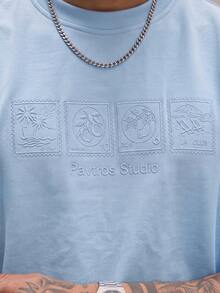 PAVTROS 男士街頭風熱銷 3D 泡泡印花度假風圖案休閒藍色 T 恤，送給男友/丈夫的禮物，週年紀念禮物，朋友聚會 - 藍色 - 查看 3