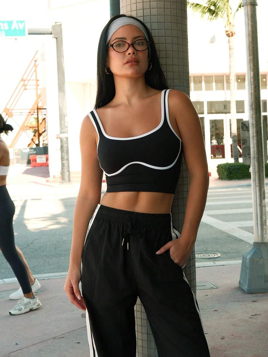 Nelanie Turli Breathable Round Neck Sleeveless Patterned Mesh Sports Tank Topworkout Tank Top Black