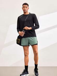 Driftmere 1pc Men's 2-In-1 Sports Shorts, Elastic Waist Casual Exercise Running Shorts With Lining, Spring/Summer - Army Green - View 7