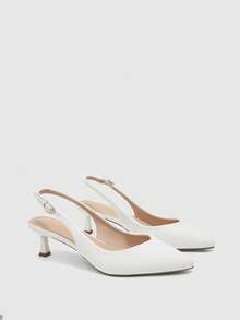 CUCCOO BIZCHIC Women's Black Pointed Toe Kitten Heel Sexy Fashion Backstrap High Heel Pumps, Versatile For Daily Commute, Casual, Work For Christmas - White - View 6