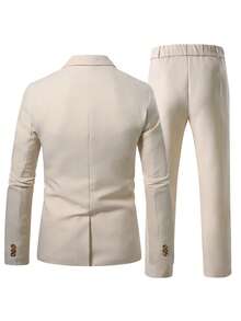 Manfinity Mode Men's Plus Size Elegant Beige Linen Blend Two-Button Suit, Two Pieces Set, Suitable For Wedding, Formal, Old Money - Apricot - View 2