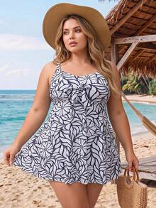 SHEIN CURVE+ Set Bikini Tank Top 2 Potong Ukuran Plus Seksi Terbaru Musim Panas 2026 dengan Motif Cetak untuk Liburan Pantai - MultiWarna - View 3