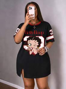 Slaydiva Betty Boop x SHEIN 大尺碼女款字母卡通印花休閒日常夏季洋裝 - 彩色 - 查看 5