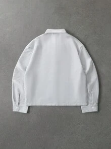 ROMWE MEN Goth Y2K哥德風條紋短版上衣，附鏈條劍領結，復古字母印花長袖襯衫 - 彩色 - 查看 3