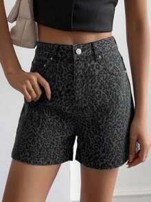 Livesso Women's Leopard Print Pocket Casual Denim Shorts - Blue - View 4