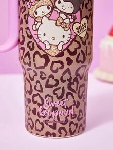 HELLO KITTY AND FRIENDS | Joivida 豹紋 & Hello圖案 24oz 不鏽鋼保溫杯，附手把 & 吸管，防漏 & 保溫 (冷/熱)，適合居家、旅行或戶外活動，生日或情人節的可愛活力禮物 - 棕色 - 查看 6