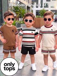 Randomly Ships 3 Of 5 Business Elegant Handsome Combination Outfit Set Summer Outing Preferred Minimalist Letter Print Pattern Navy Blue T-Shirt - White - View 3