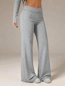 SHEIN PETITE Black High Waist Wide Leg Loose Casual Pants - Grey - View 7