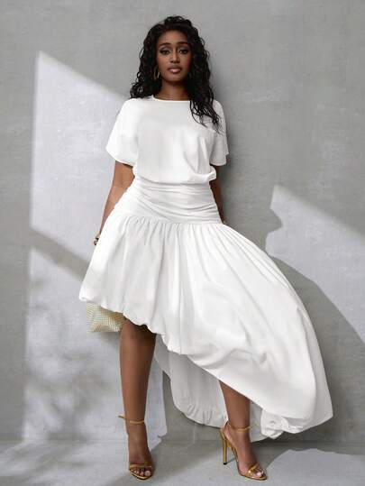 shein white formal dress Anewsta Lace Trimmed Maxi Wedding Guest Women Party Gowns Slim Fit Stand Collar High Waist Flared Hem Regular Sleeve Eleg,S Keeping One For My Bachelorette Party Skyraze White Lace Sleeveless Fitted