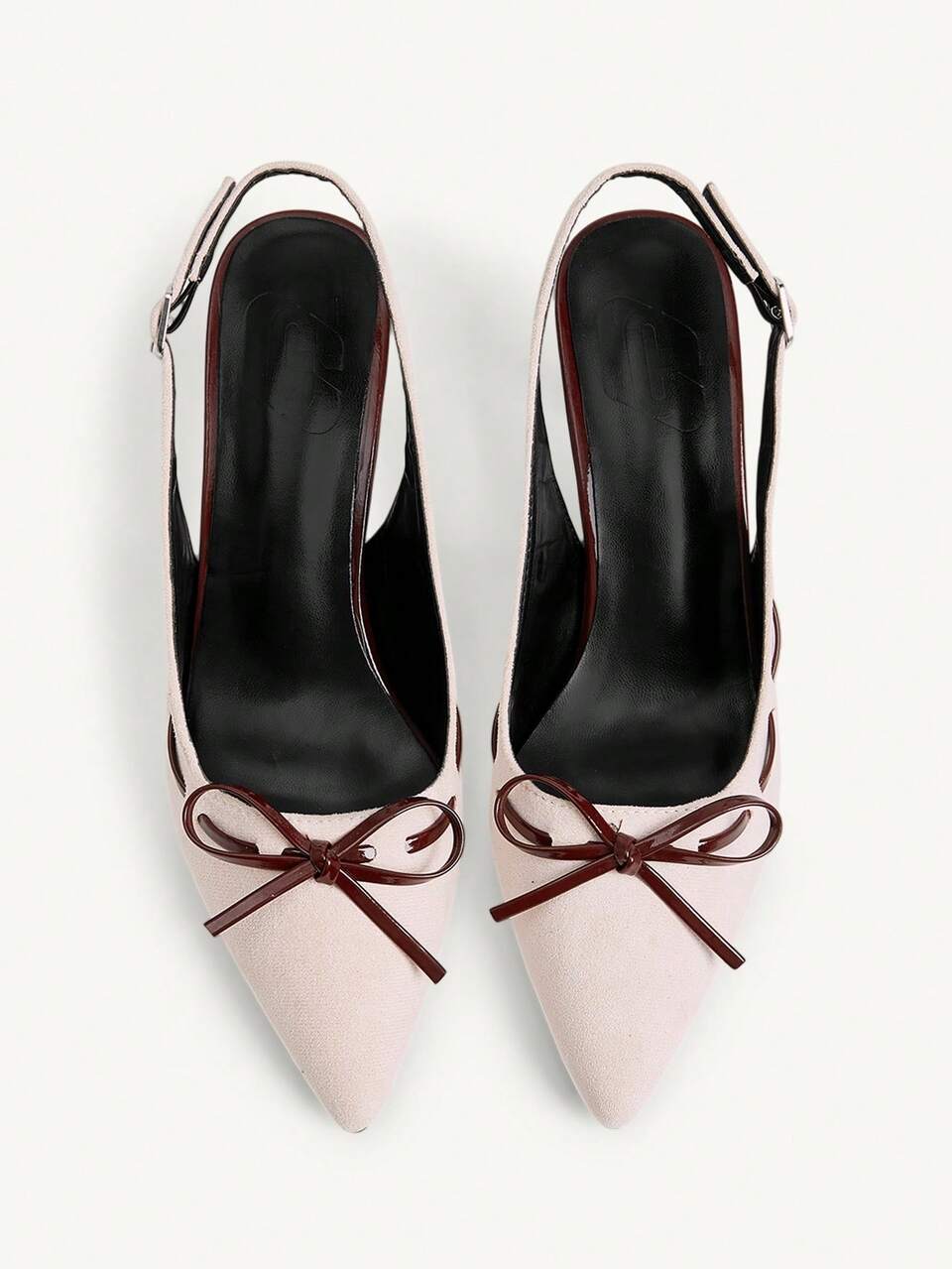 CUCCOO CHICEST Gentle Style Pink Brown Color Matching Pointed High Heel Sandals Women's Bow Design Slingback Buckle Retro Style Shoes Fall Shoes