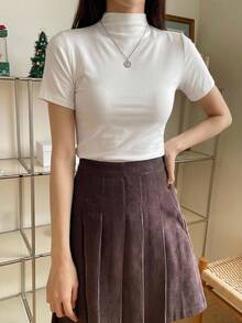 DAZY Solid Stand Collar Tee - White - View 2