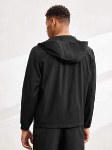 Driftmere 1pc Casual Sports Hooded Jacket, Zipper Closure, Regular Fit, Suitable For Hiking, Running, Outdoor Activities, Father''s Day - Black - View 2