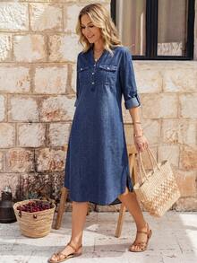 EMERY ROSE Của phụ nữ Cổ áo có khía Đã bỏ túi Giải trí Đầm Denim - Rửa tối - Xem 8