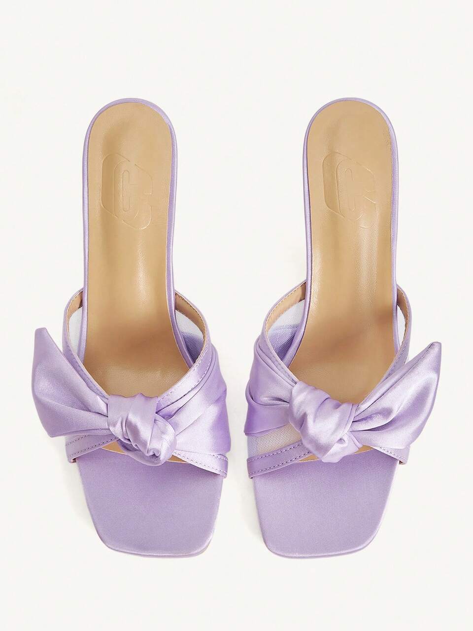 CUCCOO CHICEST French Satin Big Bow Square Toe High-Heeled Sandals, Purple Mesh High-Heeled Sandals.