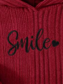 Cozy Pixies Baby Girl 2pcs Set Fashion Casual Drop Shoulder Ribbed Knit "Smile" Pattern T-Shirt And Leggings, Girls Ribbed Set, Girls Autumn Set, Girls Comfortable Set, Girls Sports Set - Burgundy - View 3