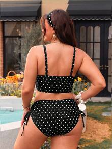 Swim Mod Plus Size Women 2pcs Random Polka Dot Print Casual Swimwear Set - Black and White - View 2