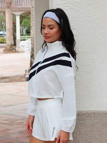 Nelanie Turli Color Block Full Zip Drawstring Hem Sports Jacket, Suitable For Spring And Autumn - White - View 5