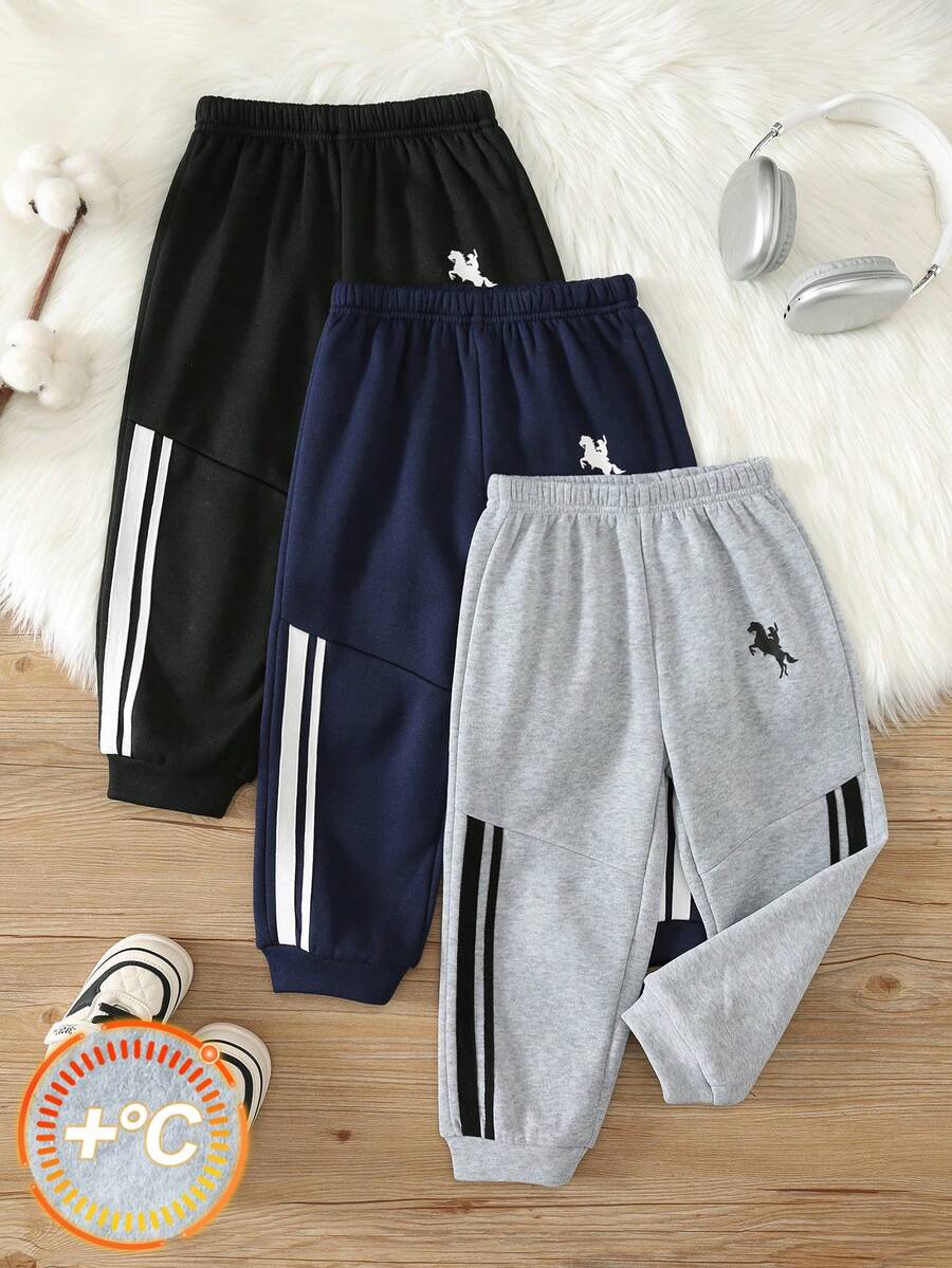 3pcs Young Boy With Contrast Color Webbing Elastic Waist Long Pants, Versatile And Comfortable Back To School Clothes Fall/Winter Clothes - Multicolor - View 1