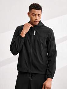 Driftmere 1pc Casual Sports Hooded Jacket, Zipper Closure, Regular Fit, Suitable For Hiking, Running, Outdoor Activities, Father''s Day - Black - View 5