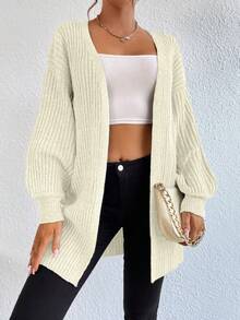 EURMUSE Casual Solid Color Loose Batwing Cardigan - White - View 6