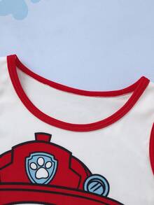 SHEIN | PAW Patrol Young Boy Cartoon Print Colorblock Crew Neck Tank Top And Shorts Loungewear Set - Red and White - View 4