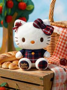 HELLO KITTY AND FRIENDS | POKOJA LAND 1件紅藍格紋裙配蝴蝶結絨毛玩具，可愛獨特表情，聚酯纖維填充動物，適合女孩、朋友、小孩作為生日、感恩節、復活節、派對禮物，也是可愛的沙發床裝飾 - 彩色 - 查看 1