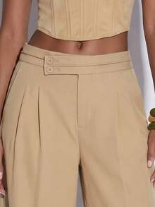 Normani Women's Fashion Versatile Commute Solid Color Wide Leg Long Pants - Apricot - View 6