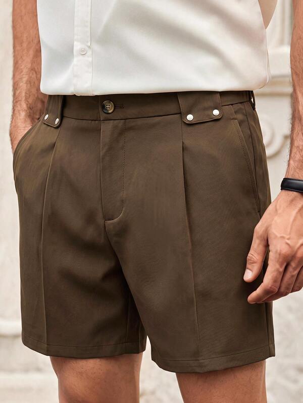 HIMLAND Short décontracté plissé pour homme, couleur unie, avec design de boutons à la taille, Tropicoqueta