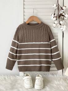 SHEIN 小男孩條紋圓領長袖休閒毛衣 - 彩色 - 查看 6