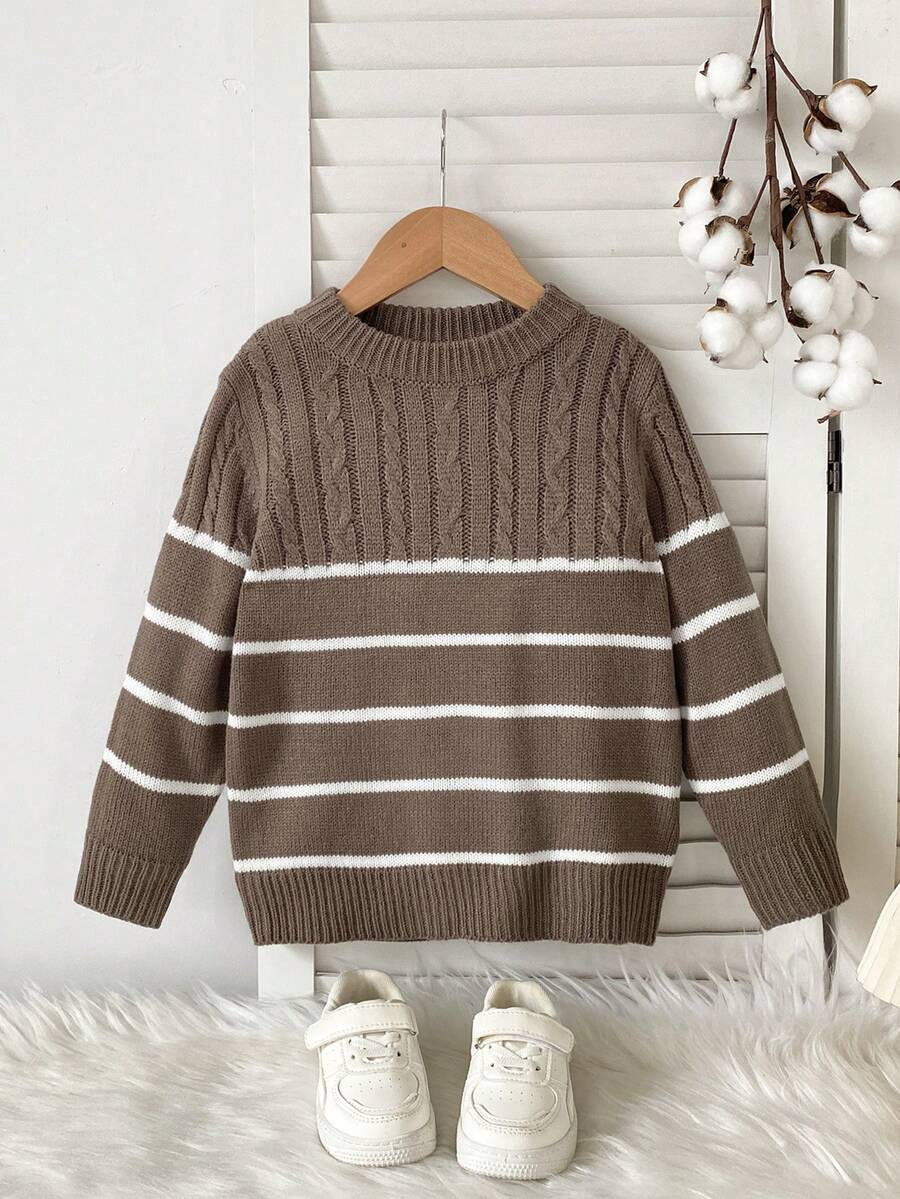 SHEIN Young Boy Striped Crew Neck Long Sleeve Casual Sweater - Multicolor - View 1
