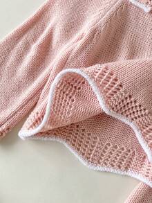 SHEIN 綠色嬰兒毛衣3件套，彼得潘領長袖上衣+緊身褲+時尚帽子，新生兒休閒極簡秋季套裝套頭衫 - 彩色 - 查看 5