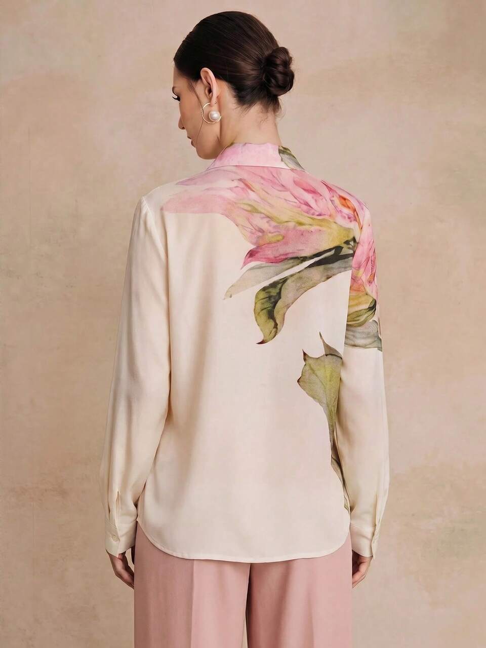 Anewsta Spring/Summer New Elegant Fashion Floral Print Chiffon Long Sleeve Blouse For Women, Suitable For Outings, Parties, Holidays, Vacations And Professional Wear