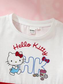 HELLO KITTY AND FRIENDS | SHEIN 1 buah Gaun Anak Perempuan Lucu dan Imut dengan Motif Kartun Blok Warna - MultiWarna - View 4
