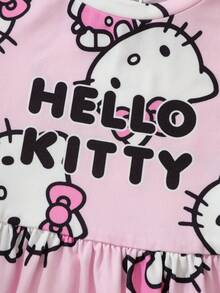 HELLO KITTY AND FRIENDS | SHEIN Gaun Kasual Lengan Pendek Leher Bulat Motif Kartun untuk Anak Perempuan - Berwarna merah muda - View 5