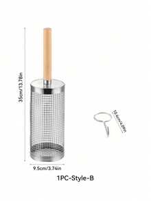 Cirelle 1PC Rolling BBQ Grilling Basket With Long Wooden Handle, Stainless Steel Mesh Cylinder Barbecue Basket, Rotating BBQ Drum Rack For Outdoor Grilling, Camping Picnic Accessories - round - View 8