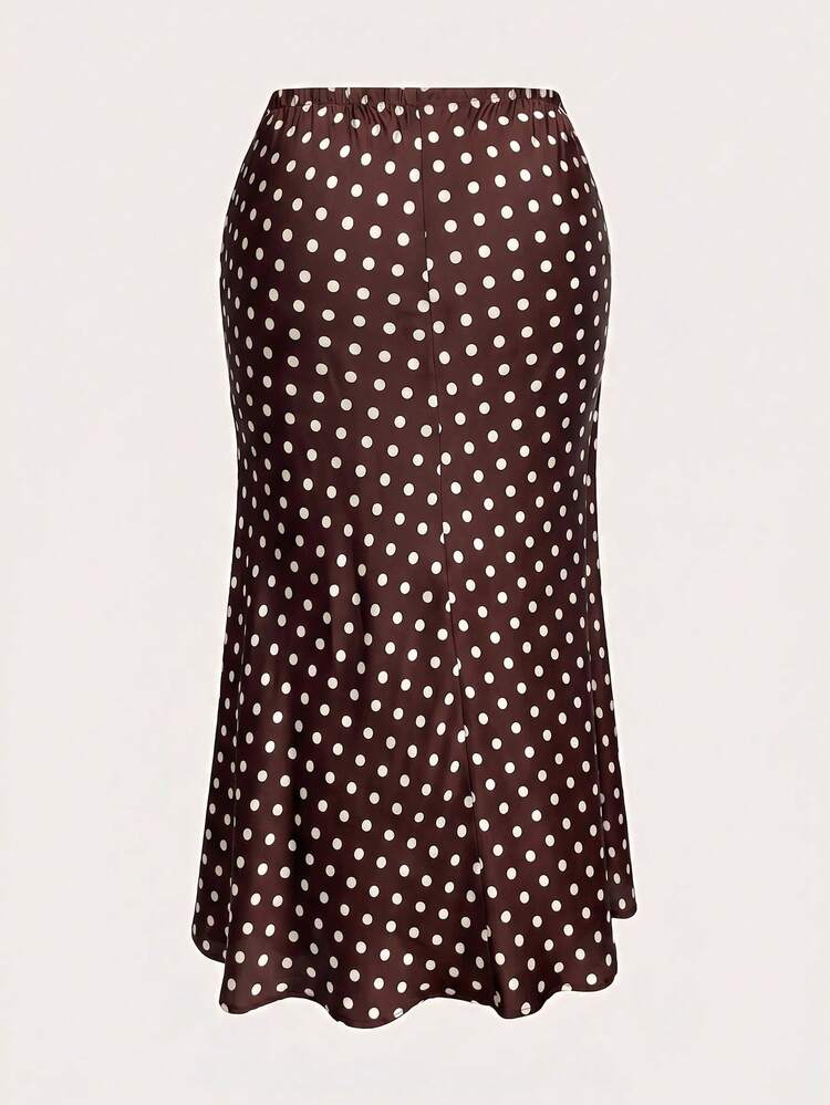 Firerie Plus Size Elegant Loose Fit Black Summer Long Skirt For Women, Suitable For Outings, Afternoon Tea, Gatherings And Dates Casual Polka Dot Brown Skirt - Brown - View 2